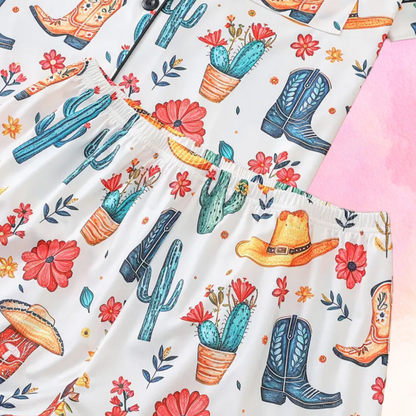 FMH - Damen Sommer-Pyjama-Set/Loungewear Farm Ranch weiß oder rosa