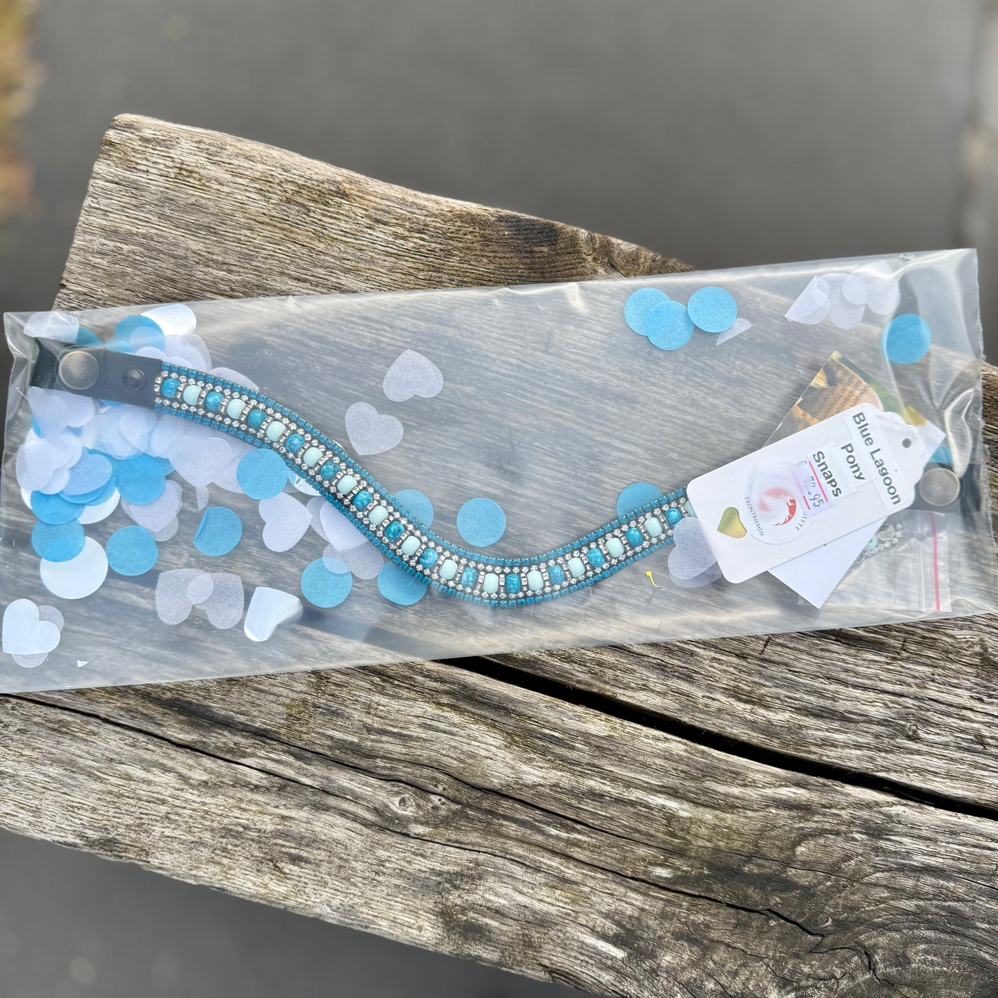 Moeders Mooiste Frontriemen - Deluxe “Blue Lagoon” - Pony met snaps - OP=OP