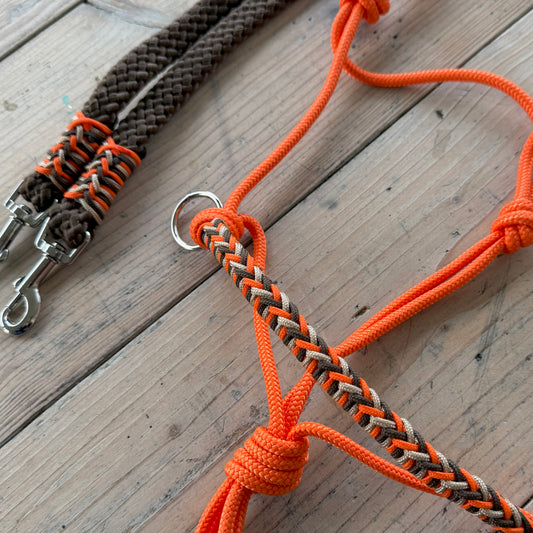 Horse Rope Shop - Touwhalster set rijhalster + teugels ‘Pumpkin Spice’ oranje/bruin