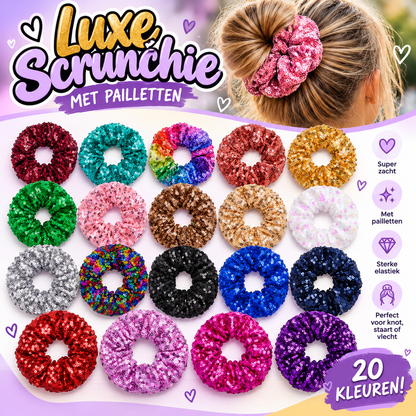 FMH - Glitter Pailletten Sequin Scrunchie elastiek dressuurknot knotband (div. kleuren)