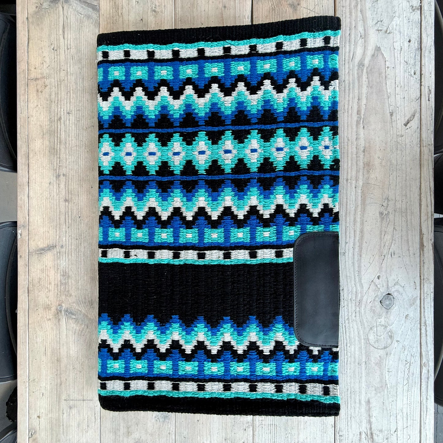 SB041 - Western oversized showblanket A - Zwart, turquoise, kobalt blauw