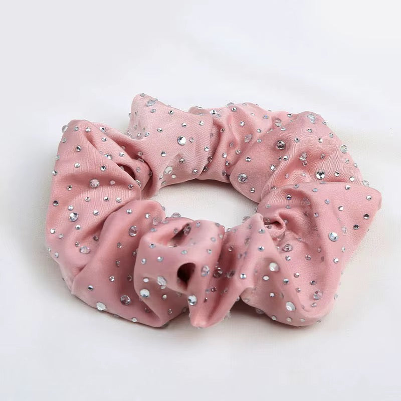 FMH - Luxe Scrunchie elastiek met strass glitter dressuurknot knotband (div. kleuren)