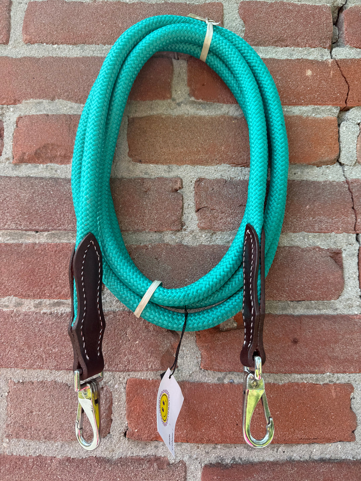 FMH - Gesloten teugels van touw met lederen detail en clip ‘Rope Rein Aqua’
