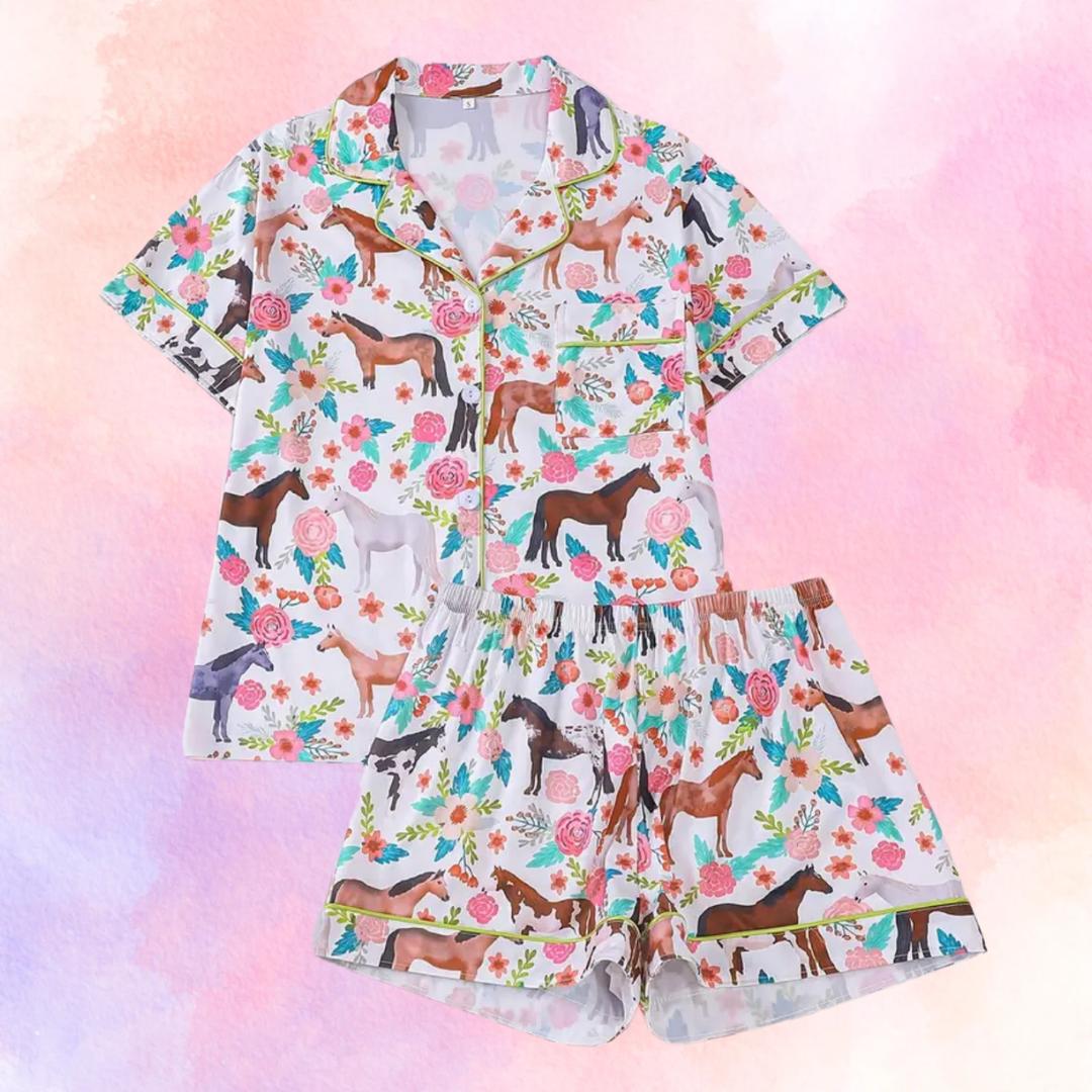 FMH - Damen Sommer Pyjama Set/ Hausanzug Colourful Horse