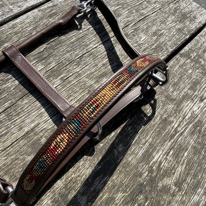 FMH - Havana lederen halster met kraaltjes ‘Beaded Bronco Nature’