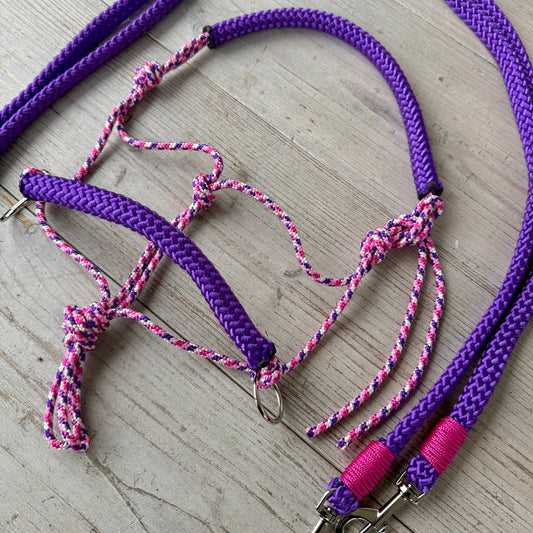 Rope halter sale - Single rope halter or riding halter + reins set 'Purple Dream' purple mix/purple