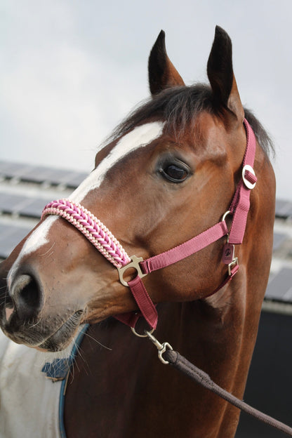 Handgemaakte paardenhalsters - Geknoopt halster ‘Belle Amour’ oudroze/ bordeaux/ roze
