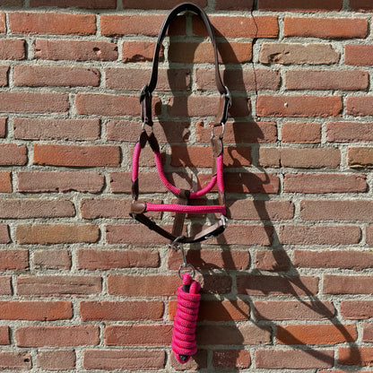 FMH - Havana lederen halsterset met gekleurd touw incl. halstertouw ‘Pink Heritage’