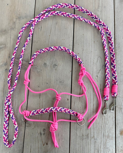 Touwhalsterverkoop - Tauhalfter Set Reithalfter + Zügel 'Country Girl' rosa/lila-Mix
