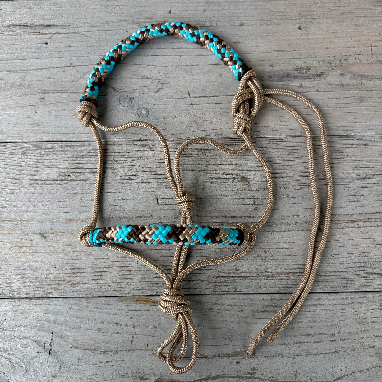 OP=OP - Touwhalsterverkoop - SHET Los touwhalster 'Taupe Dreams' taupe/blauwmix