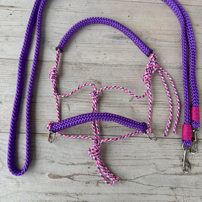 Touwhalsterverkoop - Einzelnes Tauhalfter oder Set Reithalfter + Zügel 'Purple Dream' lila-mix/lila