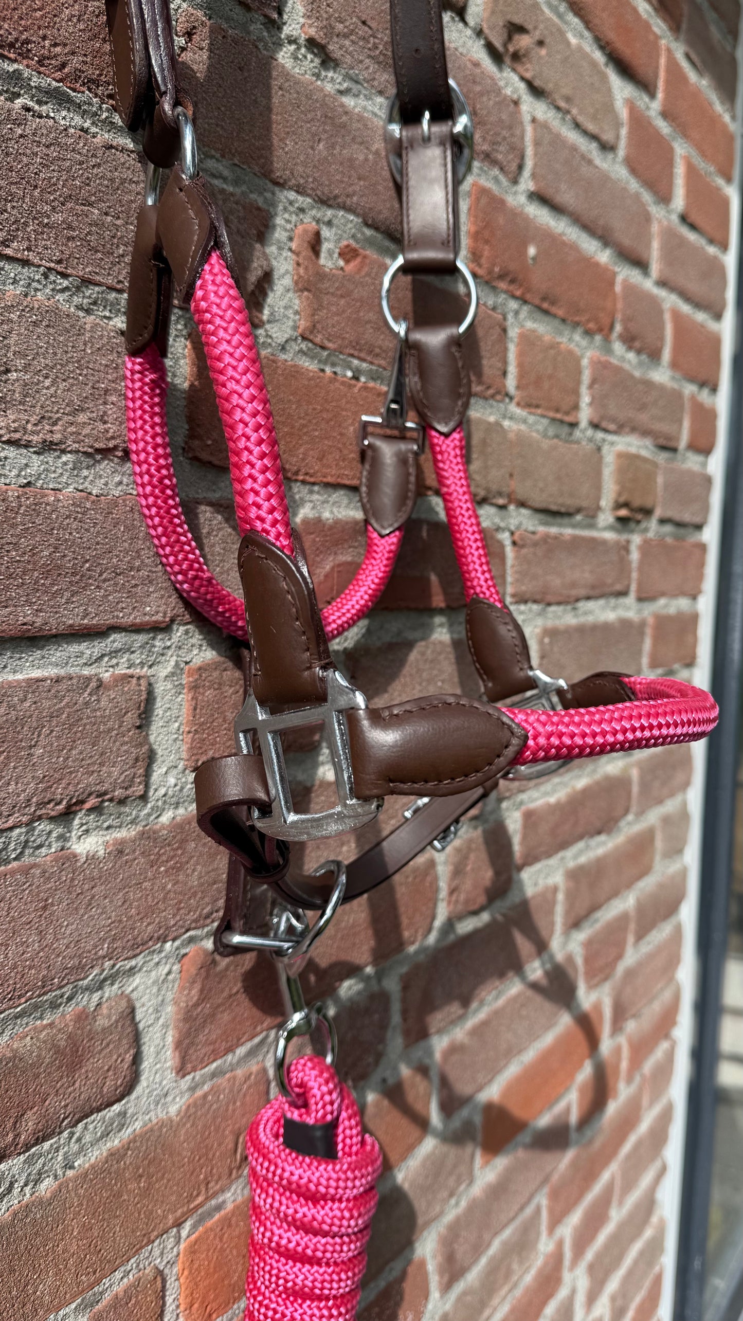FMH - Havana lederen halsterset met gekleurd touw incl. halstertouw ‘Pink Heritage’