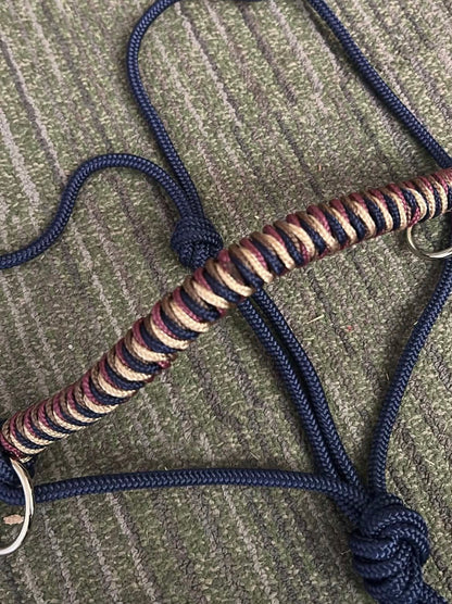 THV08 - Touwhalsterverkoop - Touwhalster set navy/bordeaux/beige/bruin halster met sidepullringen PONY (++)