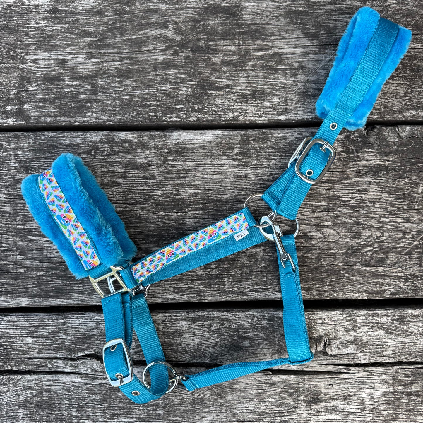 Happy Halsters - Regenboog Poepie halster Turquoise blauw FULL