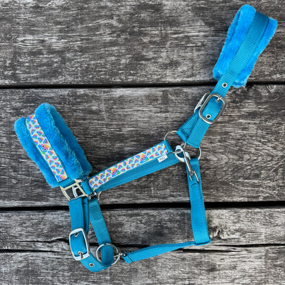 Happy Halsters - Regenboog Poepie halster Turquoise blauw FULL