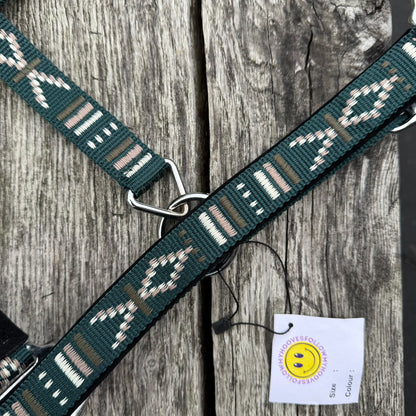 FMH - Licol en nylon brodé avec rembourrage ‘Nomad Spirit’ vert foncé