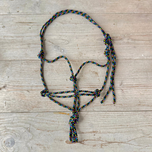 Rope halter sale - Basic rope halter 'Disco dip' black/rainbow