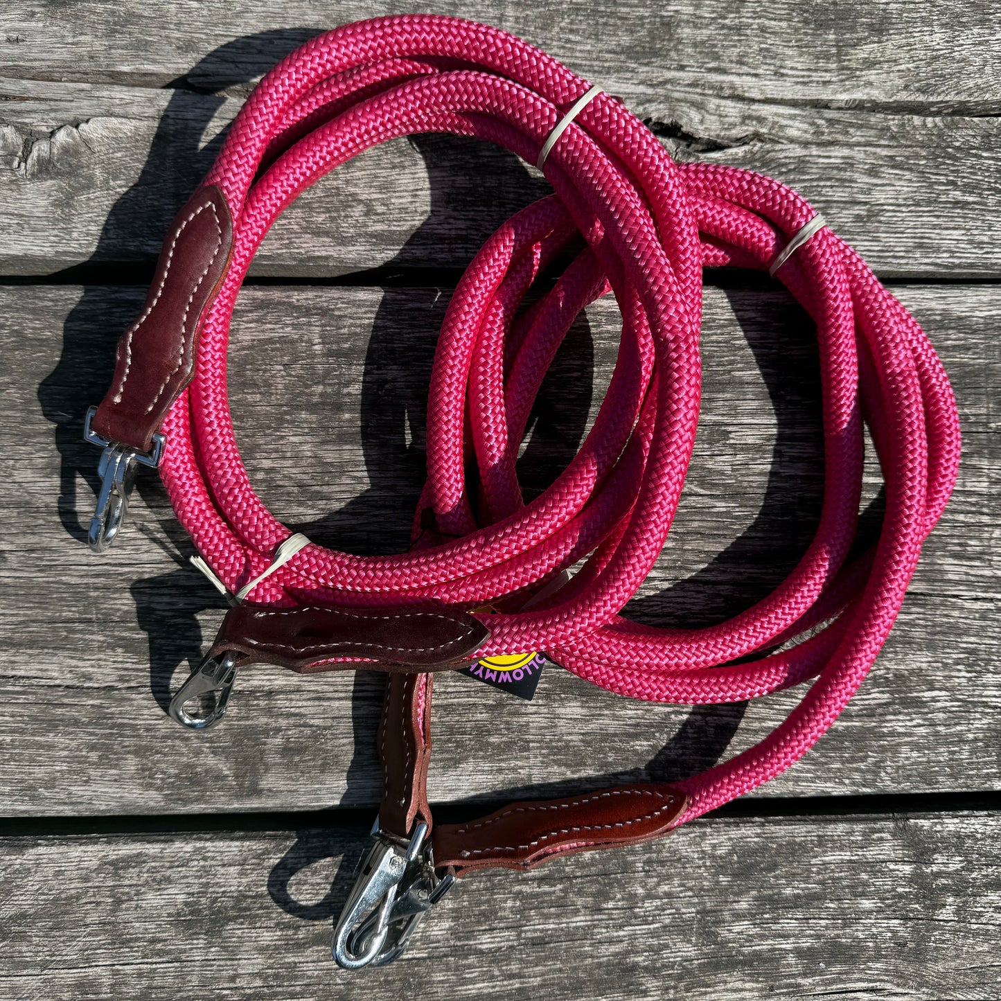 FMH - Gesloten teugels van touw met lederen detail en clip ‘Rope Rein Pink’