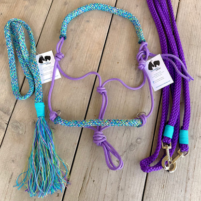 Touwhalsterverkoop - Tauhalfter Set Reithalfter + Zügel + Halsschlaufe 'Mermaid' lila/blau Mix