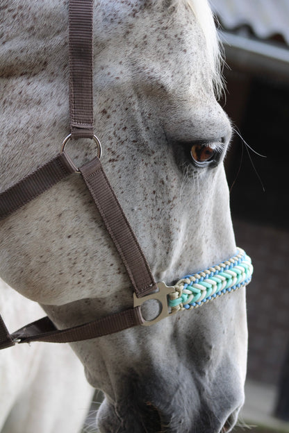 Handgemaakte paardenhalsters - Geknoopt halster ‘Desert Sky’ crème/ mint/ turquoise