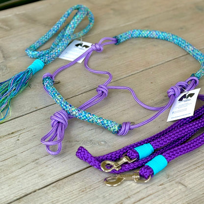 Touwhalsterverkoop - Tauhalfter Set Reithalfter + Zügel + Halsschlaufe 'Mermaid' lila/blau Mix