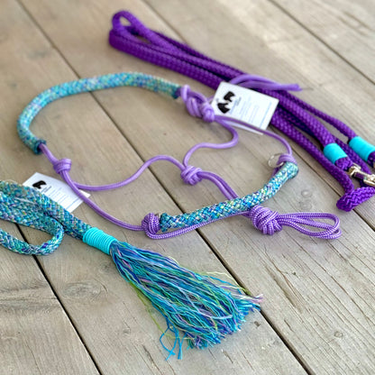 Touwhalsterverkoop - Tauhalfter Set Reithalfter + Zügel + Halsschlaufe 'Mermaid' lila/blau Mix
