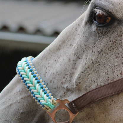 Handgemaakte paardenhalsters - Geknoopt halster ‘Desert Sky’ crème/ mint/ turquoise
