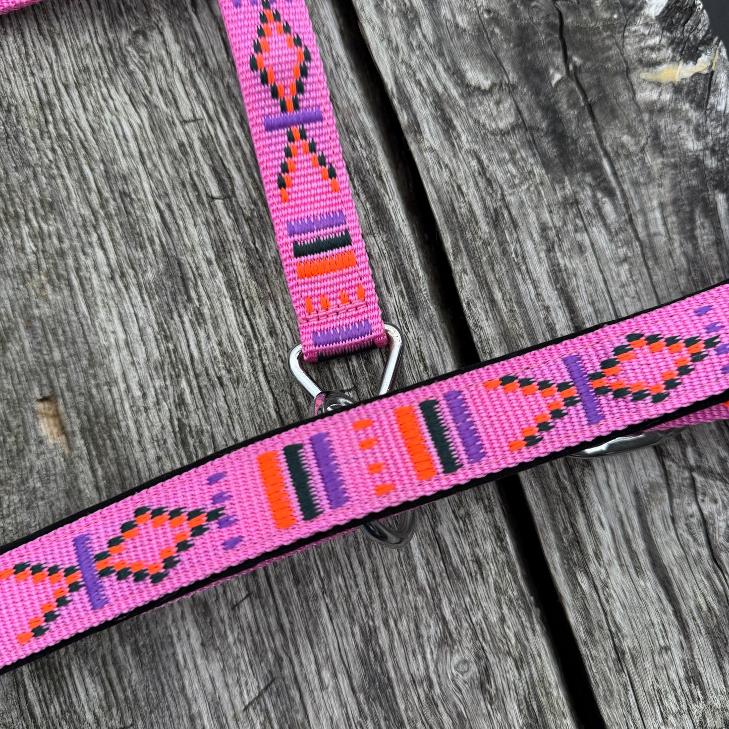 FMH - Licol en nylon brodé avec rembourrage ‘Nomad Spirit’ rose vif