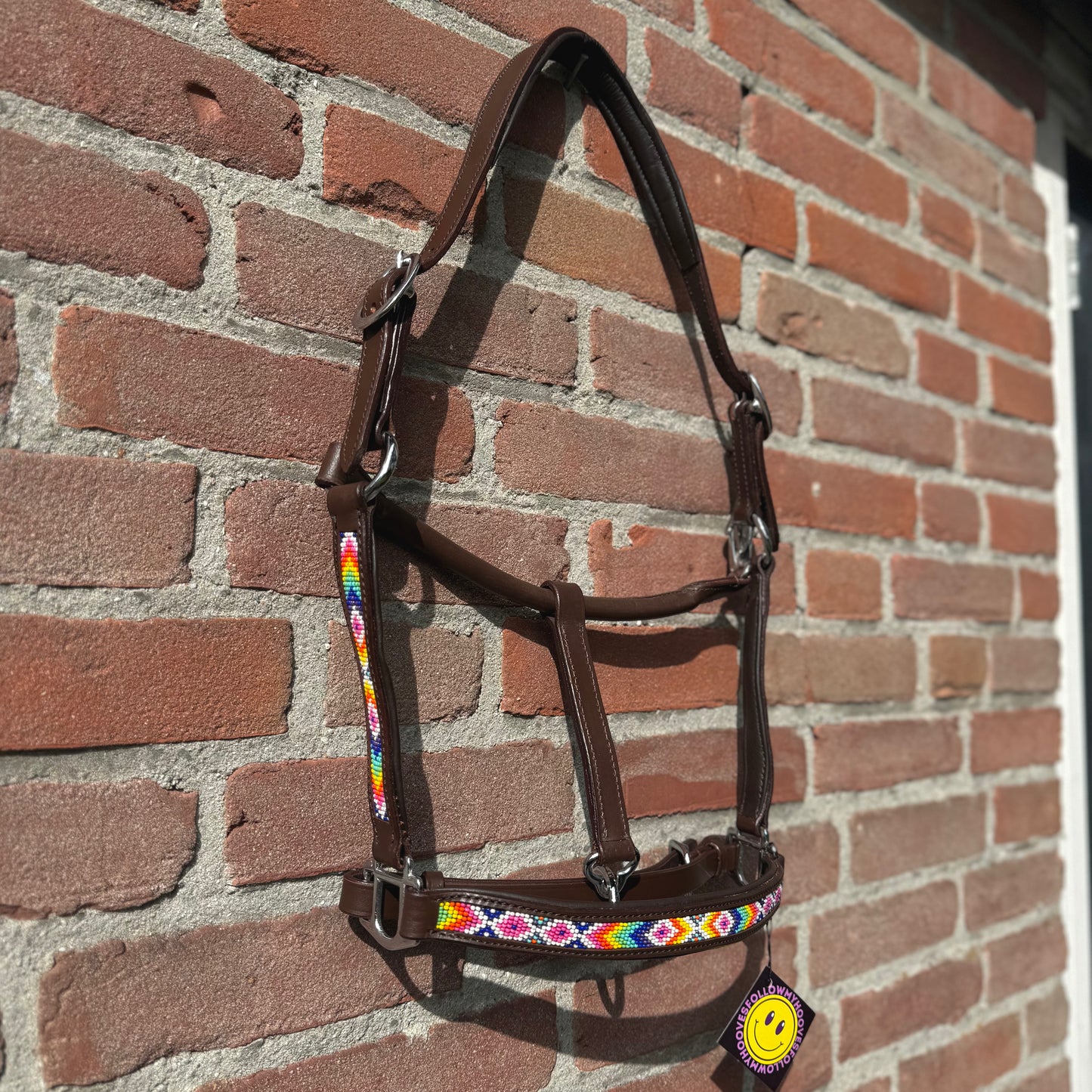 FMH - Licol en cuir havane avec perles « Beaded Boujee Fiesta »