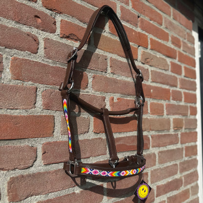 FMH - Licol en cuir havane avec perles « Beaded Boujee Fiesta »