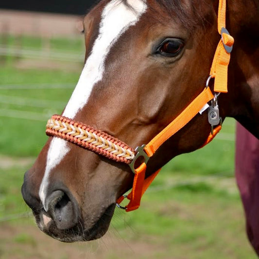 Handgemaakte paardenhalsters - Geknoopt halster ‘Desert Sun’ Oranje/ bruin