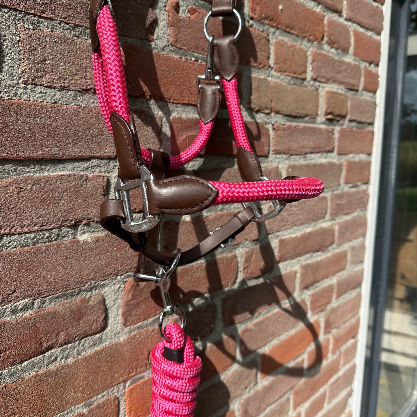 FMH - Havana lederen halsterset met gekleurd touw incl. halstertouw ‘Pink Heritage’