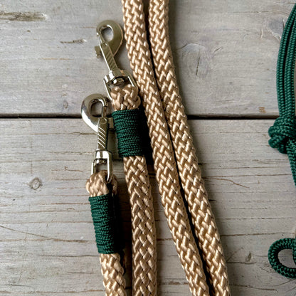 Rope halter sale - Rope halter set riding halter + reins 'In the Woods' dark green/ beige