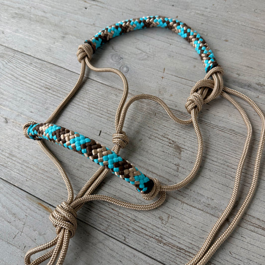 While supplies last - Rope halter sale - SHET Loose rope halter 'Taupe Dreams' taupe/blue mix
