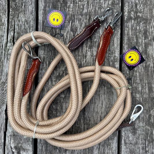 FMH - Gesloten teugels van touw met lederen detail en clip ‘Rope Rein Cream’
