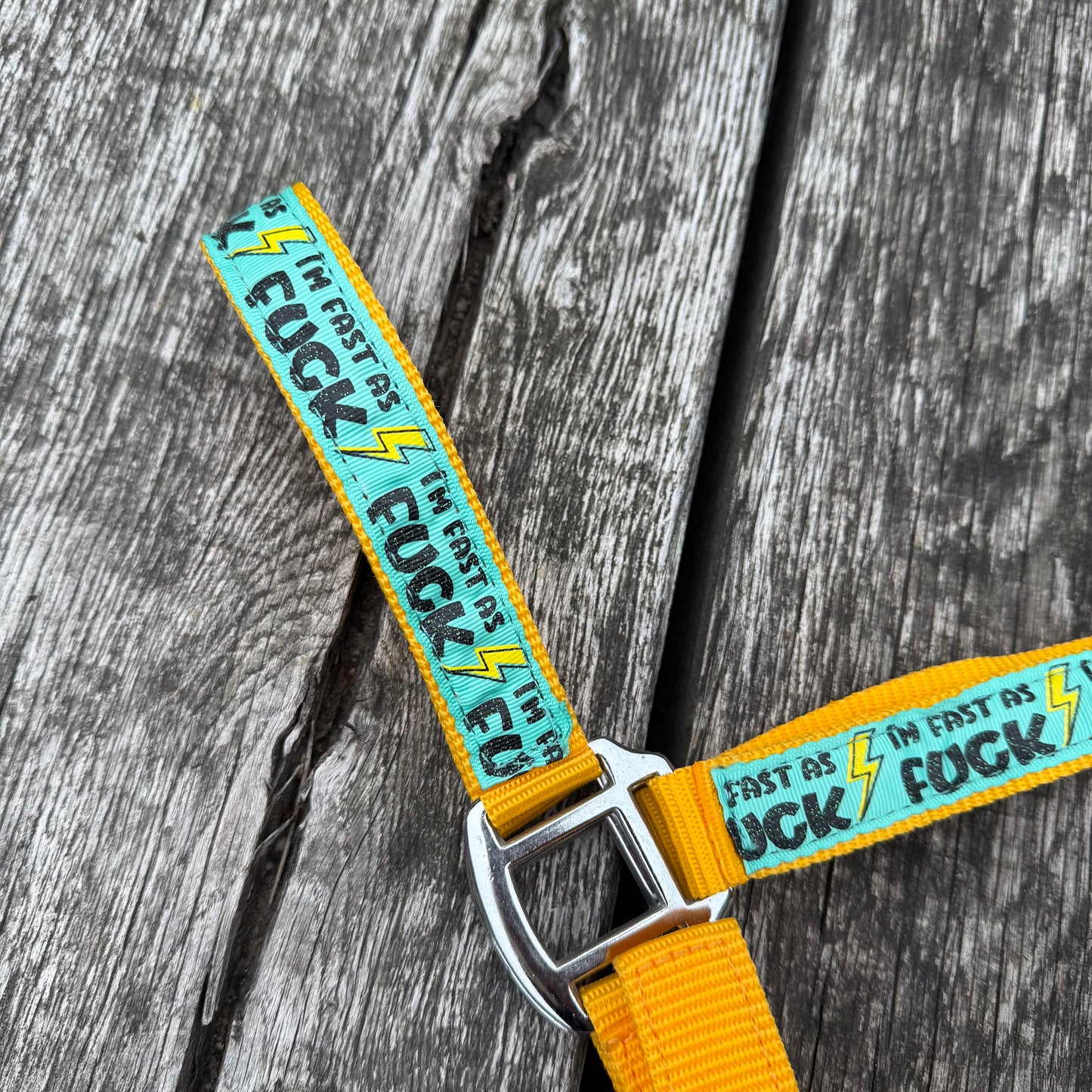 FMH - Nylon halster ‘Fast as F*CK’ geel
