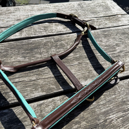 FMH - Havana Leather Halter with Colored Underlayment ‘Colour Pop’ Mint