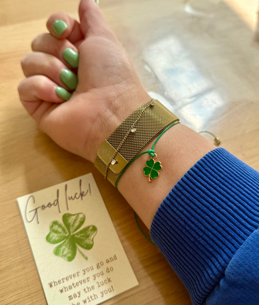 FMH - Armband Glücksanhänger Grünes vierblättriges Kleeblatt