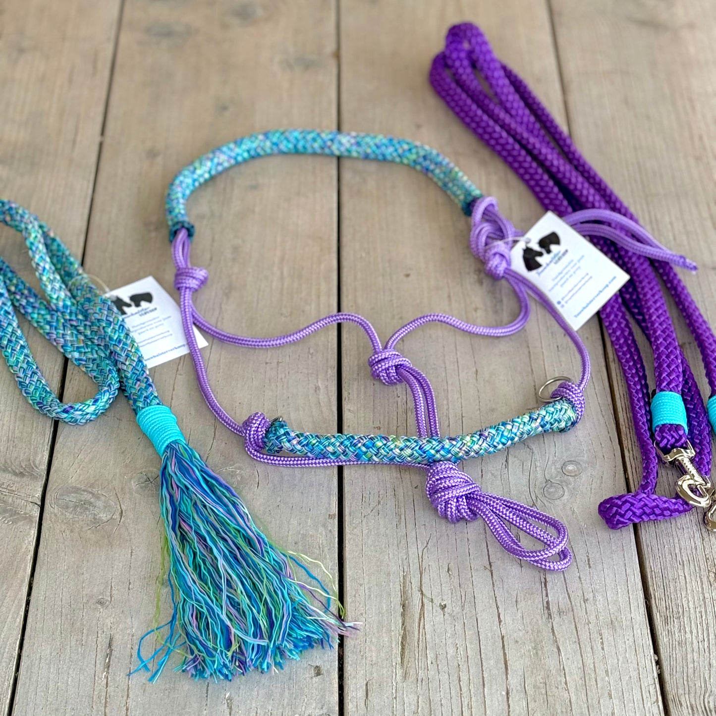 Rope halter sale - Rope halter set riding halter + reins + neckrope 'Mermaid' purple/blue mix