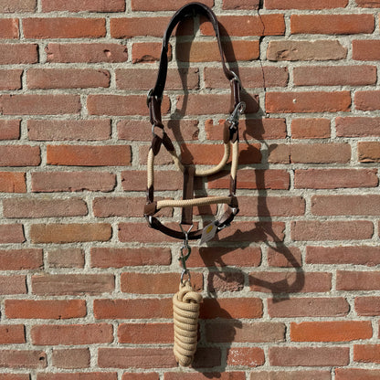 FMH - Havana lederen halsterset met gekleurd touw incl. halstertouw ‘Cream Heritage’