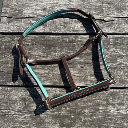 FMH - Havana Leather Halter with Colored Underlayment ‘Colour Pop’ Mint