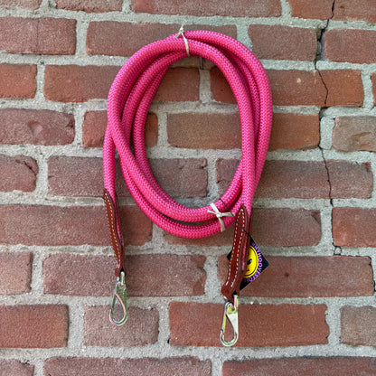 FMH - Gesloten teugels van touw met lederen detail en clip ‘Rope Rein Pink’