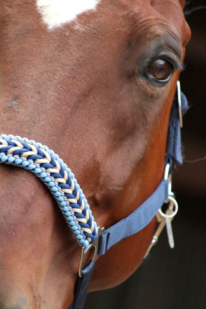 Handmade horse halters - Knotted halter ‘Blue Jeans’ dark blue/light blue