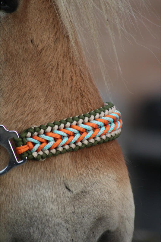 Handgemaakte paardenhalsters - Geknoopt halster ‘Arctic Flame’ Mint/oranje