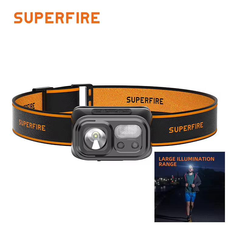 FMH - SUPERFIRE oplaadbare, sterke (120M) LED Hoofdlamp met grote batterijcapaciteit en bewaardoosje