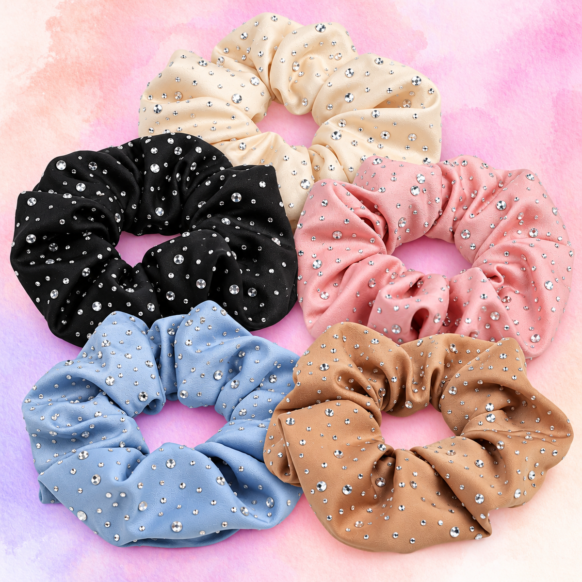 FMH - Luxe Scrunchie elastiek met strass glitter dressuurknot knotband (div. kleuren)