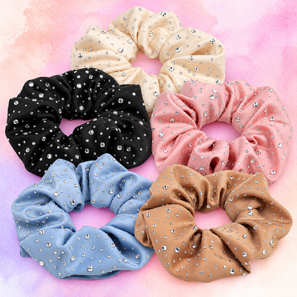FMH - Luxe Scrunchie elastiek met strass glitter dressuurknot knotband (div. kleuren)