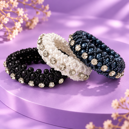 FMH - Classic Pearl luxe knotband met parelkralen en strass (div. kleuren)