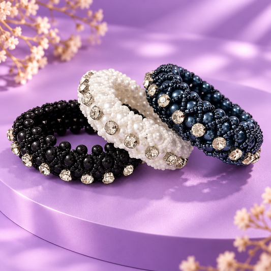 FMH - Classic Pearl luxe knotband met parelkralen en strass (div. kleuren)