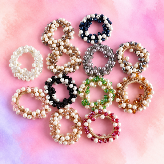 FMH - Glitterelastiek Pearl Party parels en glitterkralen (div. kleuren)